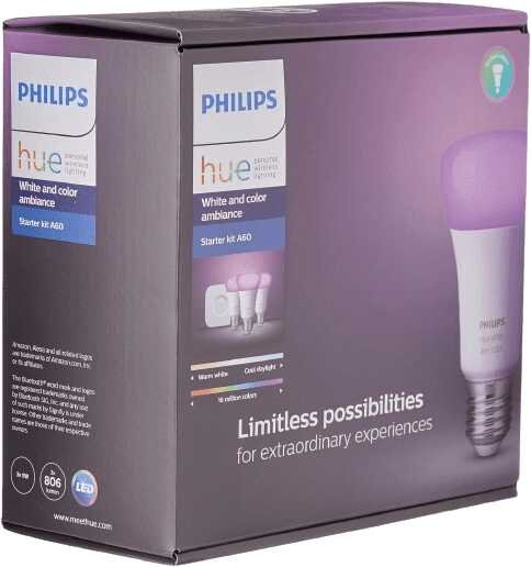 Philips Hue White Color Ambiance 9w A60 E27 Starter Kit 110v 3 Lampadas Hub