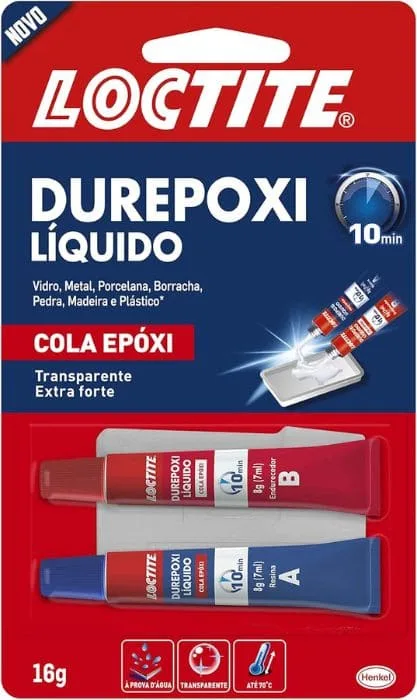 Cola Epoxi Líquida Durepoxi Loctite, cola transparente de alta resistência, resina líquida ideal para uso doméstico e profissional, adesivo à prova d'água, embalagem de 2x8g = 16g