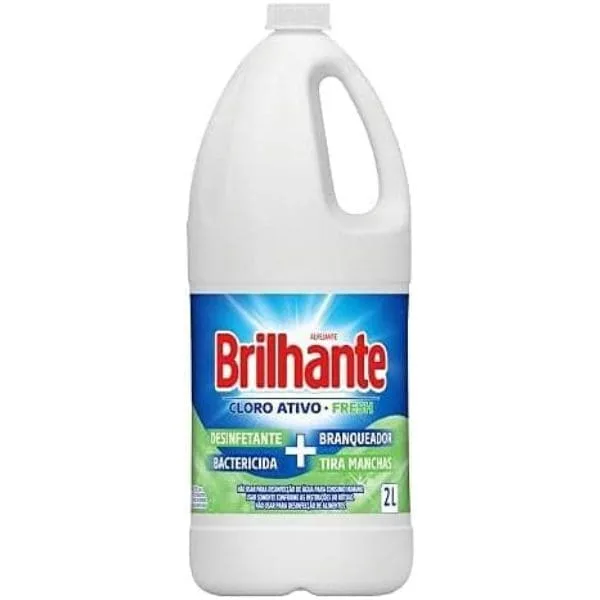 Brilhante Alvejante Uso Geral Desinfetante Bactericida Branqueador E Tira Manchas Com Cloro Ativo Fresh Frasco 2L jpg