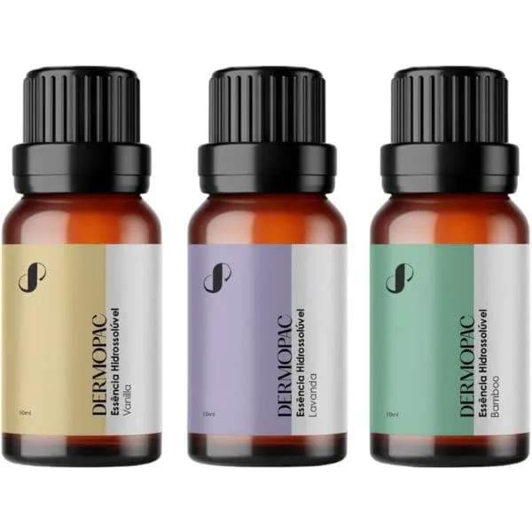 Kit Essencia Hidrossoluvel Vanilla Lavanda e Bamboo 10ml Cada Ideal Para Difusor e Aromatizador Eletrico Dermopac